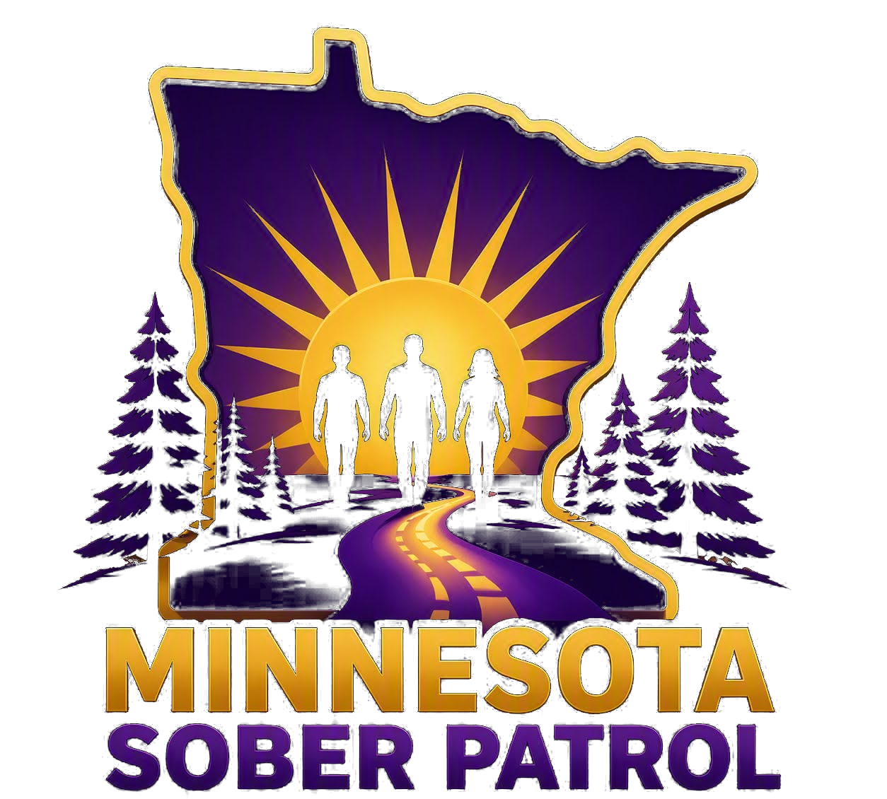 Minnesota Sober Patrol logo showing three people walking a road toward a sunrise